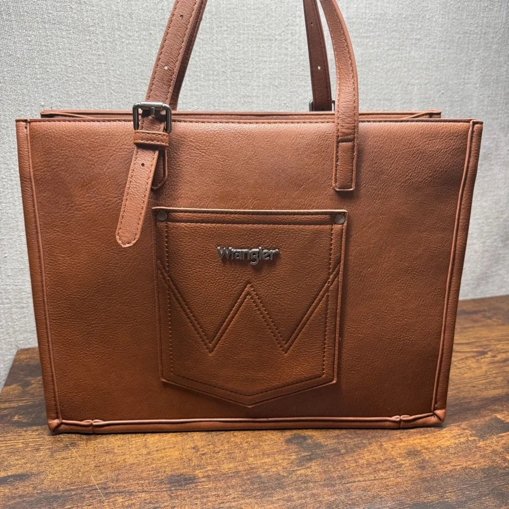 Wrangler Western Tote Bag Brown Vegan Leather Concho Turquoise Large Handbag